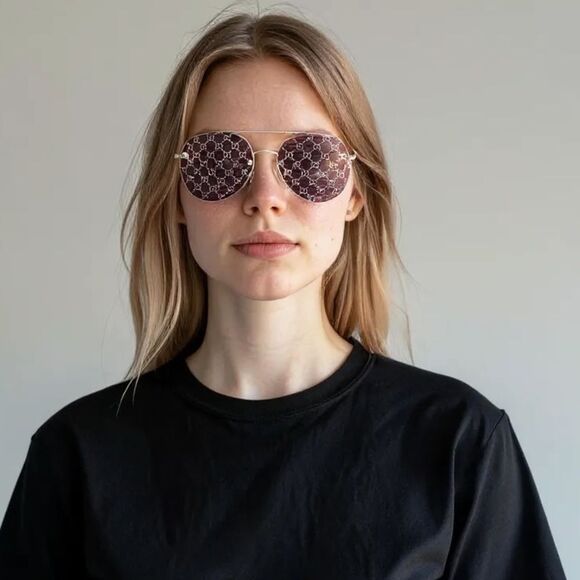 Gucci Silver and Brown GG Patterned Sunglasses - Picture 5 of 9